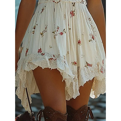 Vestido mini para mujer, vestido casual de verano de estilo boho con aire vintage, ideal para vacaciones, uso diario o salir. Ajuste regular, estampado floral, sin mangas y con tirantes, en blanco y negro, perfecto para el verano.