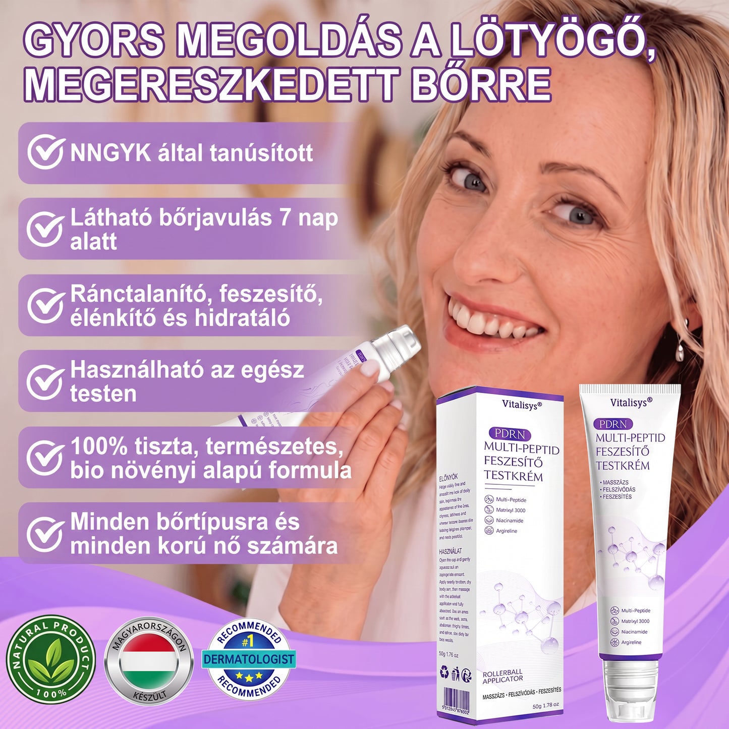Vitalisys®🎉 PDRN Multi-Peptide Masszírozó Testgörgő Krém – Anti-aging, hidratáló, bőr megerősítő és emelő hatású, bőrápoló, egyenletes színű, pattanások és sötét foltok kezelése, szemölcsök és anyajegyek eltávolítása, valamint pikkelysömör enyhítése.