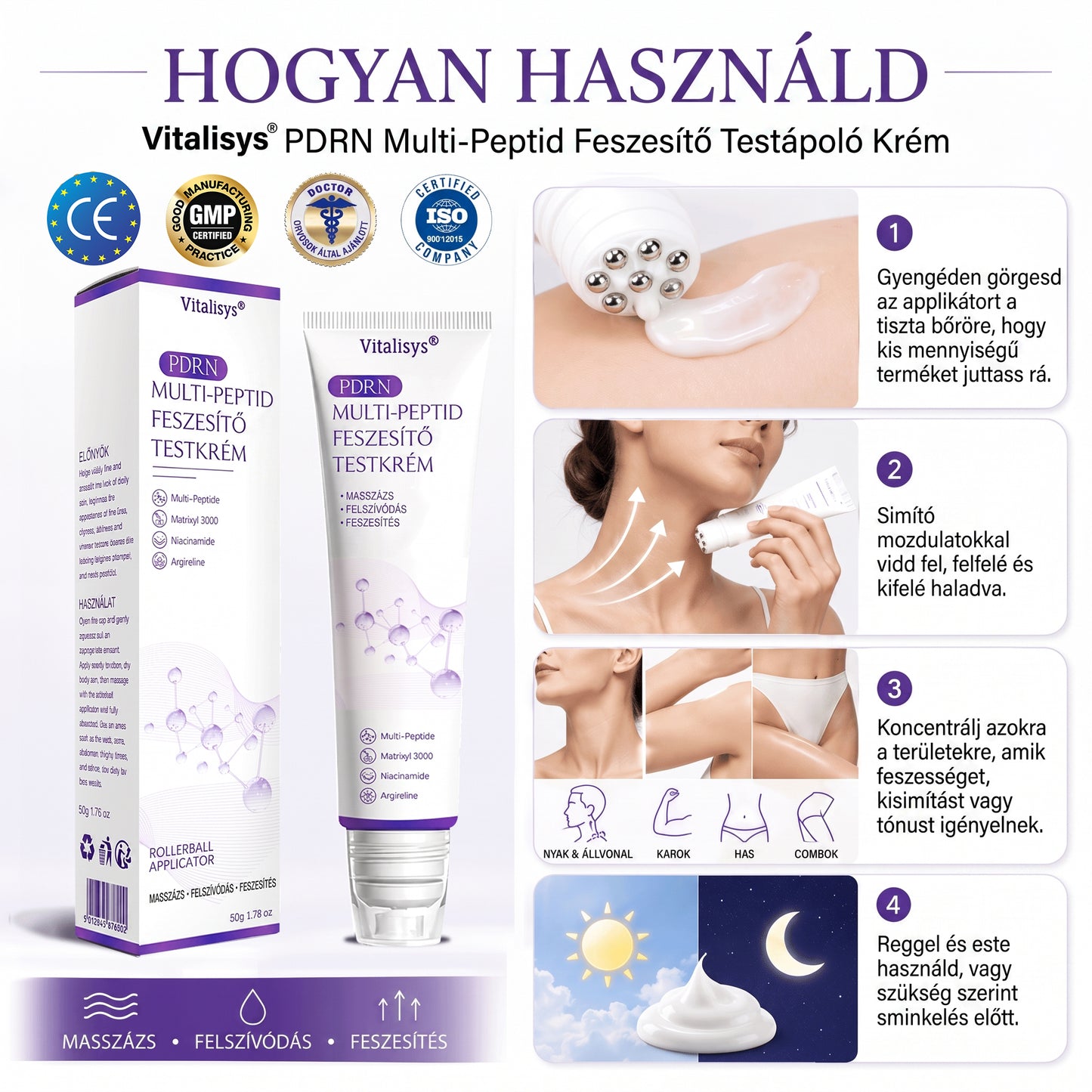 Vitalisys®🎉 PDRN Multi-Peptide Masszírozó Testgörgő Krém – Anti-aging, hidratáló, bőr megerősítő és emelő hatású, bőrápoló, egyenletes színű, pattanások és sötét foltok kezelése, szemölcsök és anyajegyek eltávolítása, valamint pikkelysömör enyhítése.