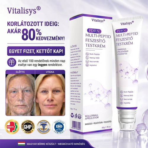 Vitalisys®🎉 PDRN Multi-Peptide Masszírozó Testgörgő Krém – Anti-aging, hidratáló, bőr megerősítő és emelő hatású, bőrápoló, egyenletes színű, pattanások és sötét foltok kezelése, szemölcsök és anyajegyek eltávolítása, valamint pikkelysömör enyhítése.