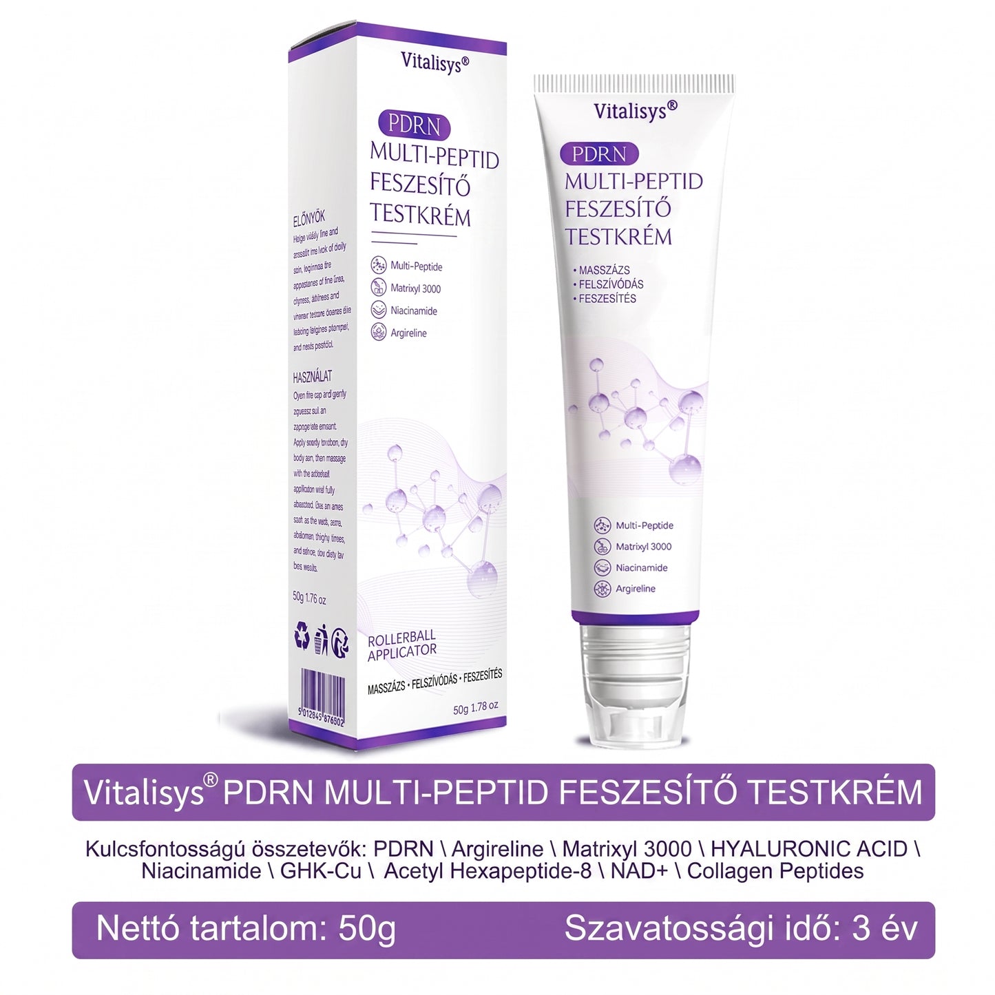 Vitalisys®🎉 PDRN Multi-Peptide Masszírozó Testgörgő Krém – Anti-aging, hidratáló, bőr megerősítő és emelő hatású, bőrápoló, egyenletes színű, pattanások és sötét foltok kezelése, szemölcsök és anyajegyek eltávolítása, valamint pikkelysömör enyhítése.