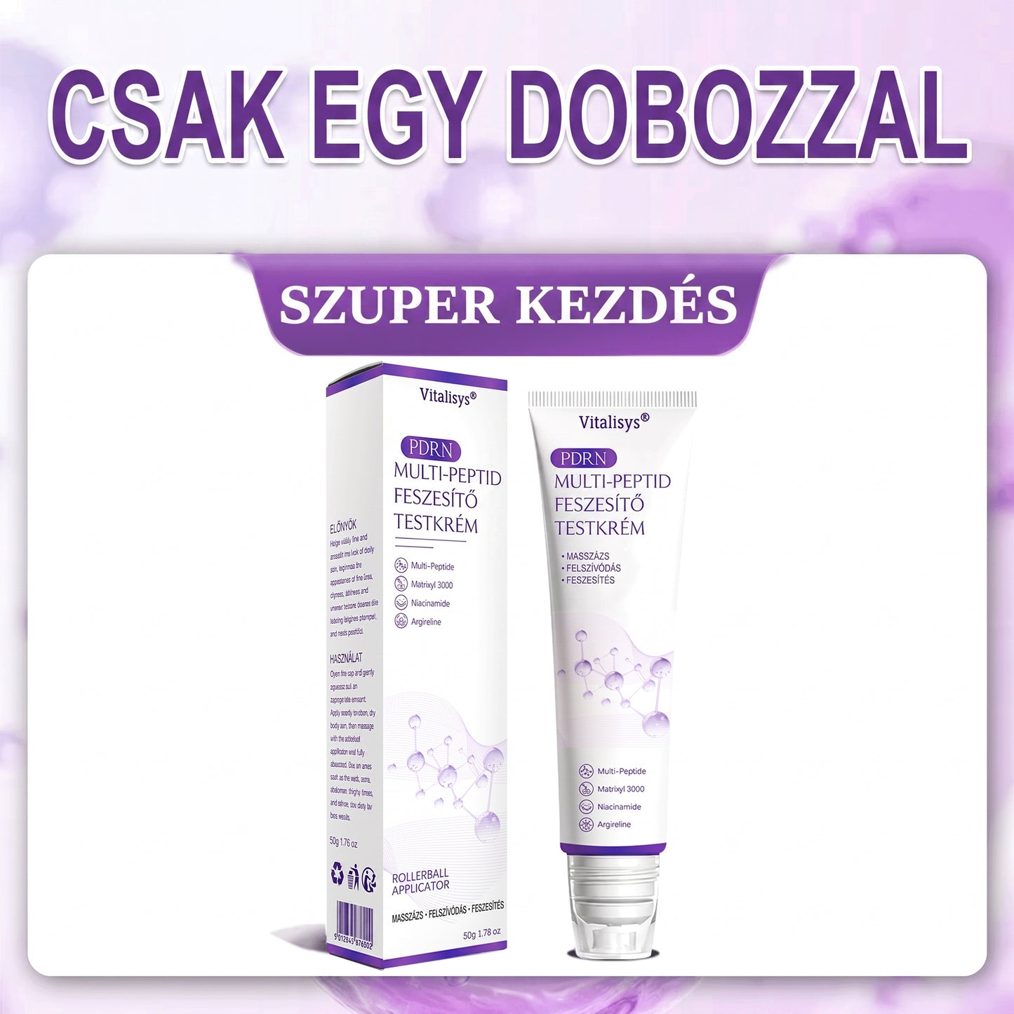 Vitalisys®🎉 PDRN Multi-Peptide Masszírozó Testgörgő Krém – Anti-aging, hidratáló, bőr megerősítő és emelő hatású, bőrápoló, egyenletes színű, pattanások és sötét foltok kezelése, szemölcsök és anyajegyek eltávolítása, valamint pikkelysömör enyhítése.