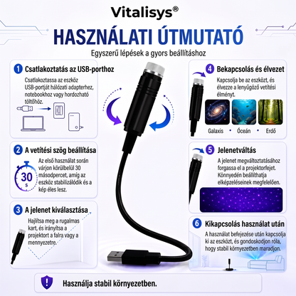 Vitalisys® 5D Intelligens Csillagprojektor 🌌 – Több mint 30 dinamikus jelenet és alkalmazáson keresztüli vezérlés 🍈