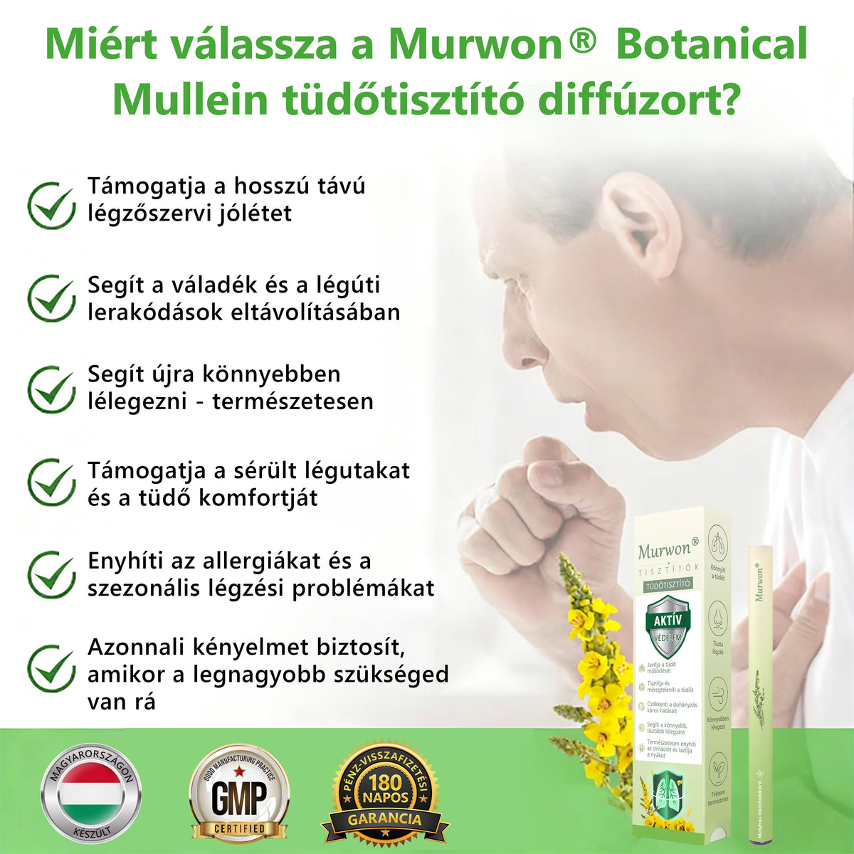 🇭🇺 Kiváló minőségű magyar termék, hazai szállítással ❤️ Murwon® gyógynövényes tüdőtisztító párologtató 🥐(👨‍⚕️ Hatékony segítség: köhögés, torokgyulladás, légszomj, váladékképződés, orrdugulás, hörghurut, allergiás tünetek és tüdőpanaszok esetén)