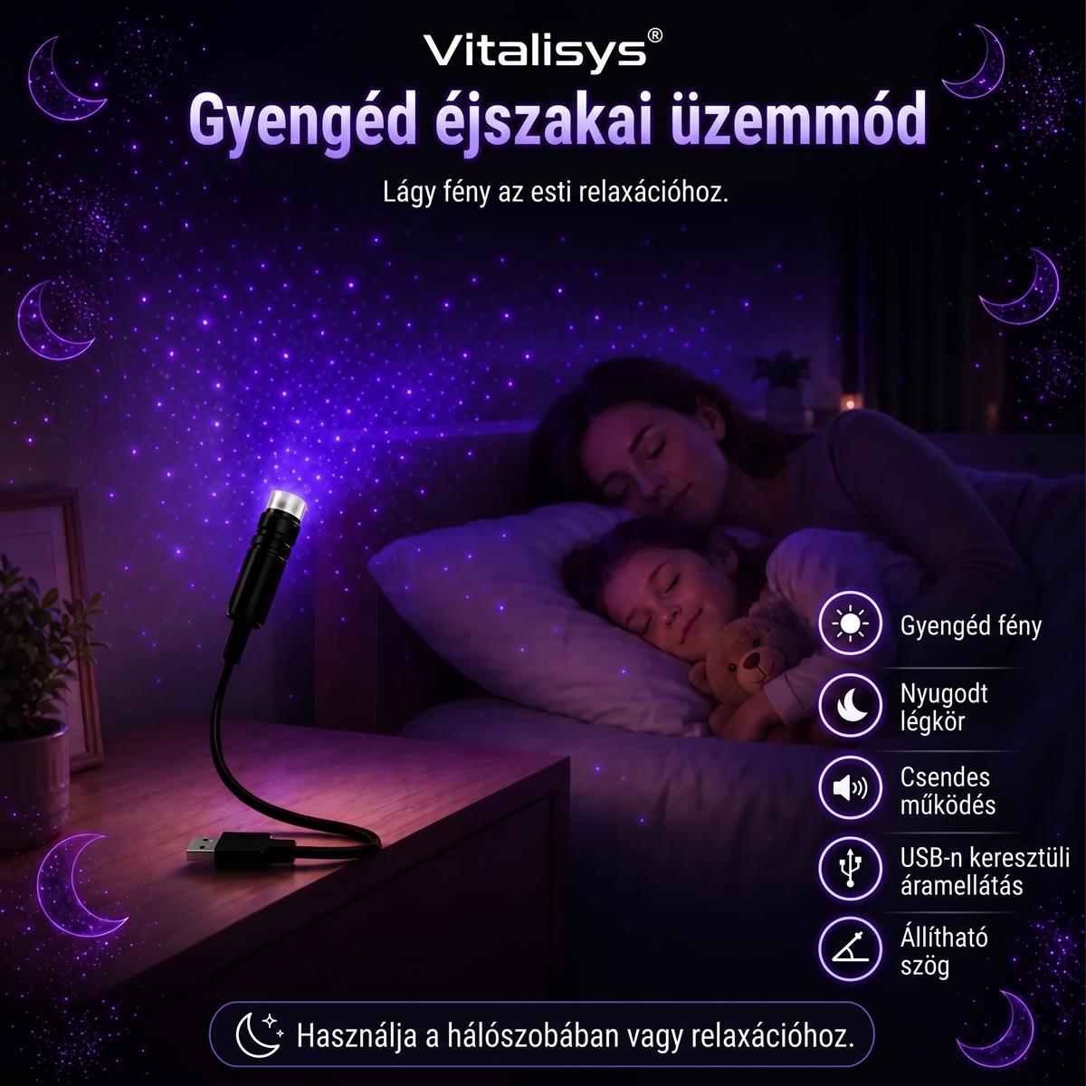 Vitalisys® 5D Intelligens Csillagprojektor 🌌 – Több mint 30 dinamikus jelenet és alkalmazáson keresztüli vezérlés 🍈